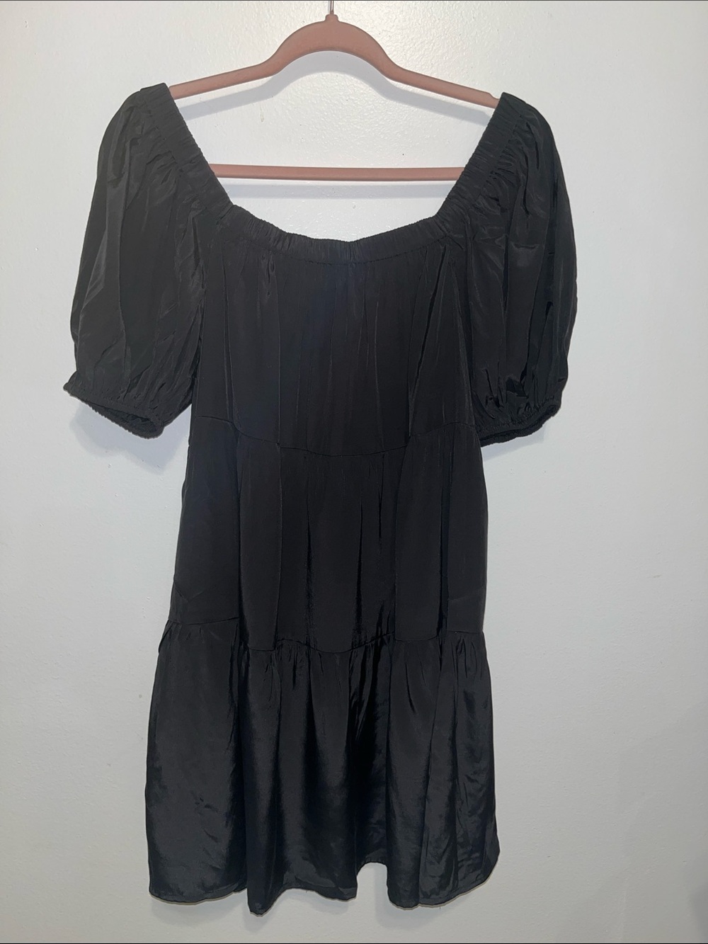 Black Puff-Sleeve Tiered Mini Dress
